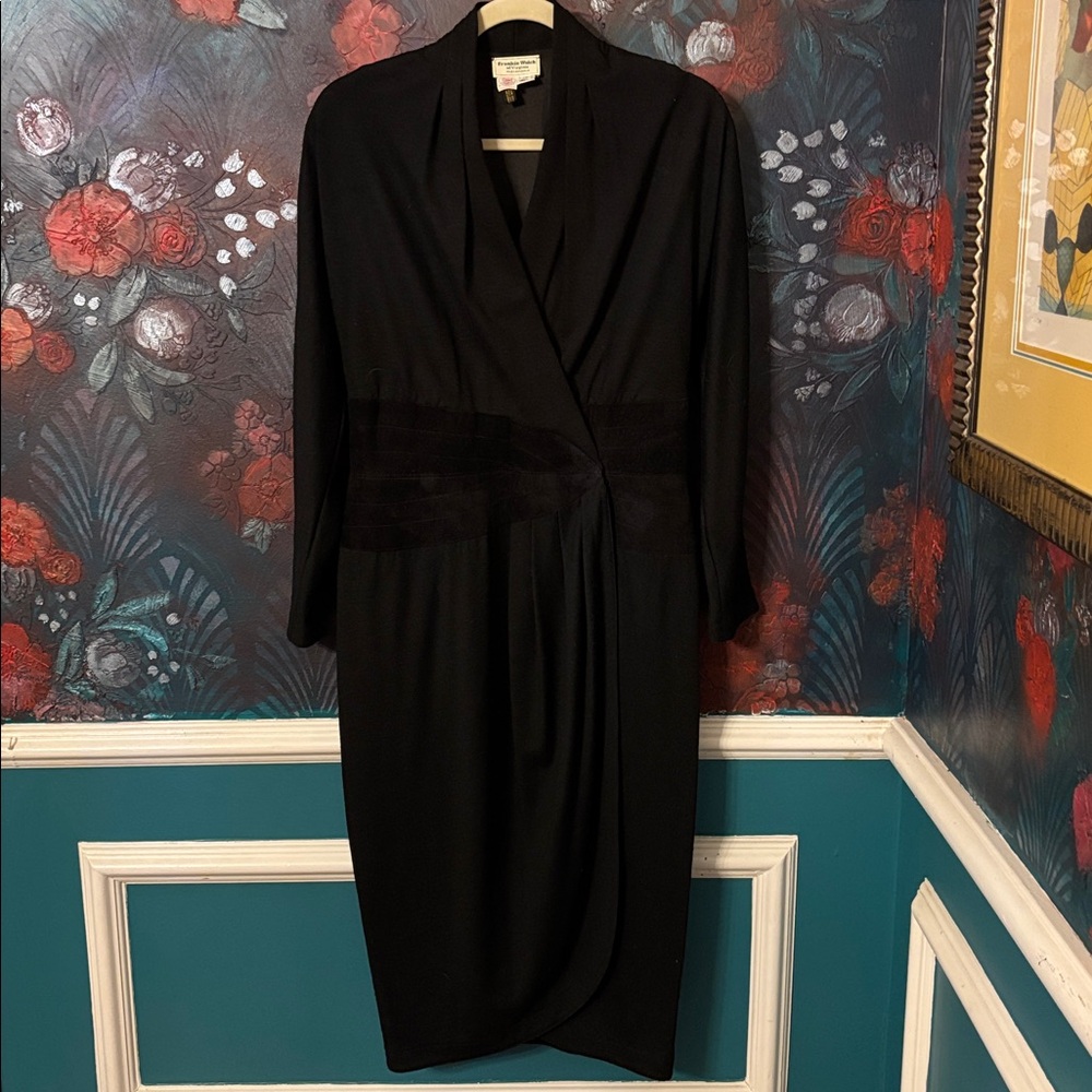 Vintage!! Wool and Leather Elegant Black Dress